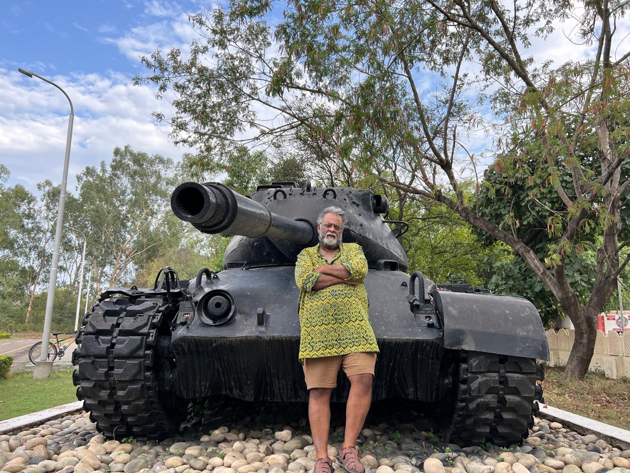 A Pakistani M-48 Patton tank, its barrel lowered to signify capture by the Indian Army
